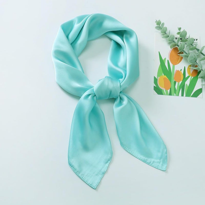 Chung Women's Square Satin Scarf 27.5" Bandanas Solid 50s Retro Neck Scarves Emulation Silk Handbag Hair Ribbons Necktie - Image 4